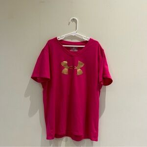 Girls (XL) Under Armour Hot Pink Tee with Golden Logo